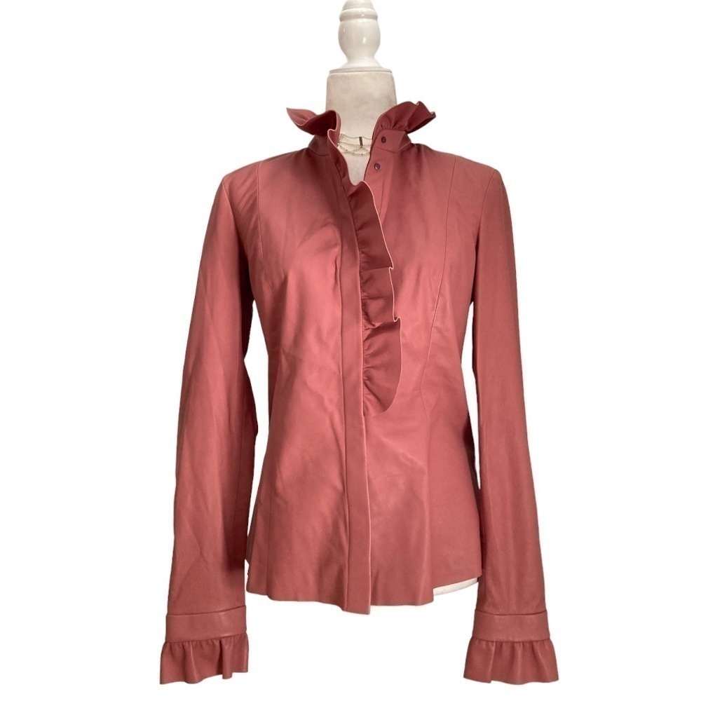 DROMe Lamb Leather Ruffle Jacket in Blush NWOT Made in Italy - Picture 2 of 12
